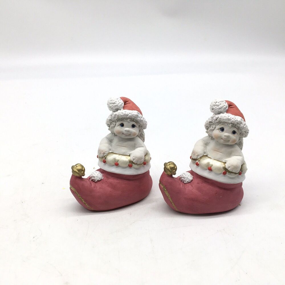 2  DREAMSICLES Figurines Cherub Wearing Santa hat In Christmas Boot Vintage 2000